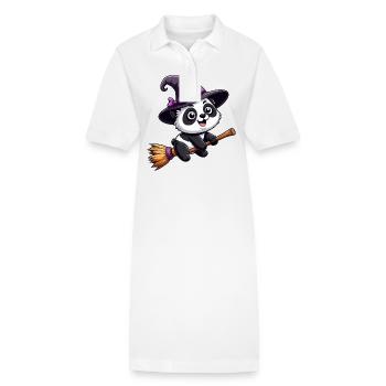 Halloween Panda Hexe mit Hexenbesen Comic Süß - Stanley/Stella Frauen Bio-Polokleid PAIGER - Weiß - Vorne