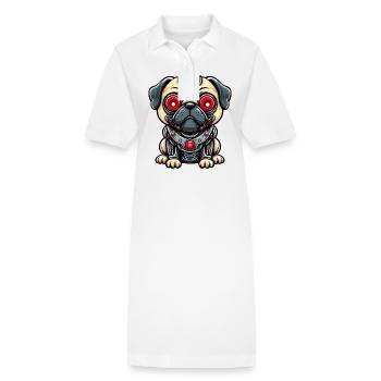 Cyborg Pug with Red Eyes - Stanley/Stella PAIGER Organic Women’s Polo Dress - white - Front