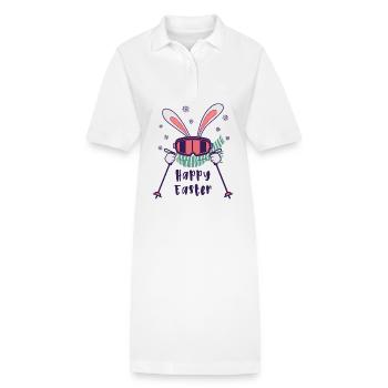 Joyeuses Pâques de la part du lapin de ski avec bâtons de ski - Robe polo bio PAIGER Stanley/Stella Femme - blanc - Devant
