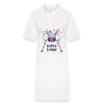 Joyeuses Pâques de la part du lapin de ski avec bâtons de ski - Robe polo bio PAIGER Stanley/Stella Femme - blanc - Devant