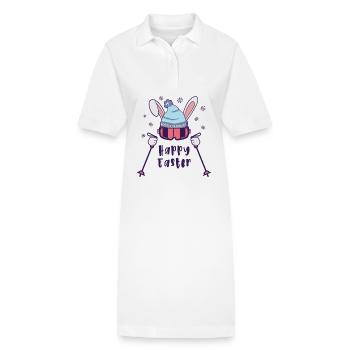 Joyeuses Pâques de la part du lapin de ski avec bâtons de ski - Robe polo bio PAIGER Stanley/Stella Femme - blanc - Devant