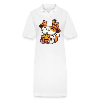Whimsical Halloween Cat Pumpkin Hat - Stanley/Stella PAIGER Organic Women’s Polo Dress - white - Front