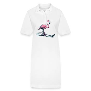 Whimsical skier flamingo on the slopes - Stanley/Stella PAIGER Organic Women’s Polo Dress - white - Front