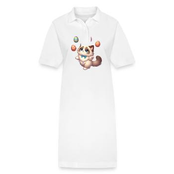 Ragdoll Katze Ostern Jongleur - Stanley/Stella Frauen Bio-Polokleid PAIGER - Weiß - Vorne