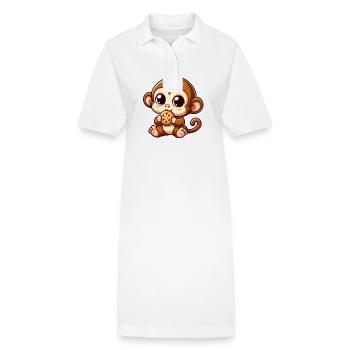 Un singe chimpanzé grignote des biscuits - Robe polo bio PAIGER Stanley/Stella Femme - blanc - Devant