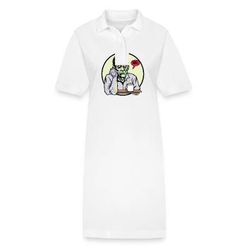Gelangweilter Zombie mit Kaffee und Blume - Stanley/Stella Frauen Bio-Polokleid PAIGER - Weiß - Vorne