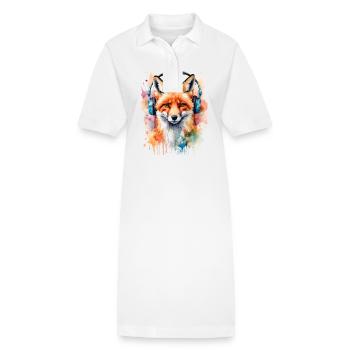 Fuchs Kopfhörer Musik Bunt Tier Design Print - Stanley/Stella Frauen Bio-Polokleid PAIGER - Weiß - Vorne