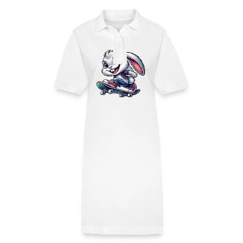Weißes Kaninchen Skateboard Skateboarder lustiger - Stanley/Stella Frauen Bio-Polokleid PAIGER - Weiß - Vorne