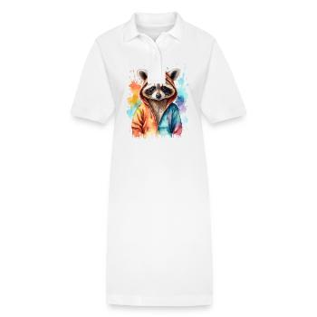 Waschbär Hoodie Bunt Lustig Tier Design Print - Stanley/Stella Frauen Bio-Polokleid PAIGER - Weiß - Vorne