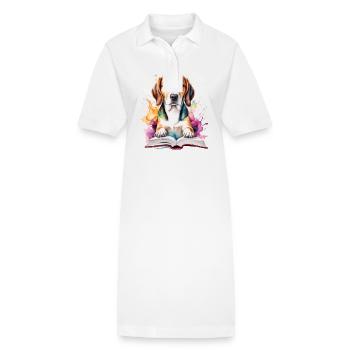 Beagle Reading Book Dog Funny Animal Design Print - Stanley/Stella PAIGER Organic Women’s Polo Dress - white - Front
