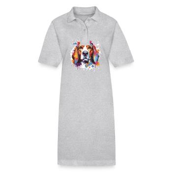 Beagle Hund Kopf Porträt Pop Art - Stanley/Stella Frauen Bio-Polokleid PAIGER - Schwarz - Vorne