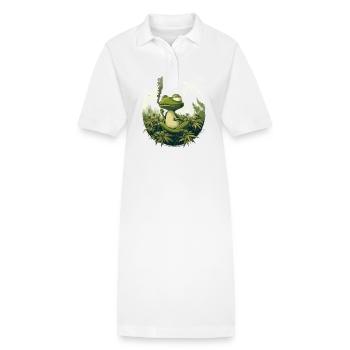 Frog in Lotus Position with Joint - Weed Frog Design - Stanley/Stella PAIGER Organic Women’s Polo Dress - white - Front