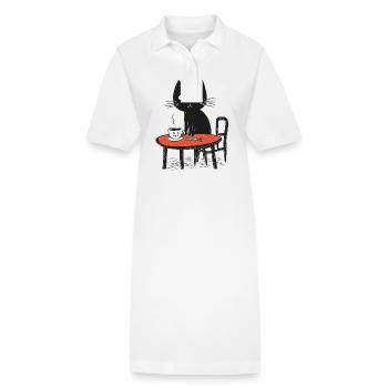 Chat naïf avec du café et du poisson à table - Robe polo bio PAIGER Stanley/Stella Femme - blanc - Devant