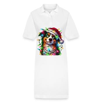 Australian Shepherd Weihnachten Hund Lichterkette - Stanley/Stella Frauen Bio-Polokleid PAIGER - Weiß - Vorne