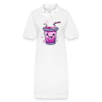 Kawaii-Milchshake mit Kirsche und niedlichem Gesic - Stanley/Stella Frauen Bio-Polokleid PAIGER - Weiß - Vorne