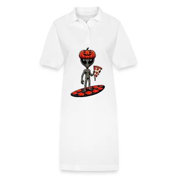Halloween Alien Surfer Pizza Pizzaliebhaber Lustig - Stanley/Stella Frauen Bio-Polokleid PAIGER - Weiß - Vorne