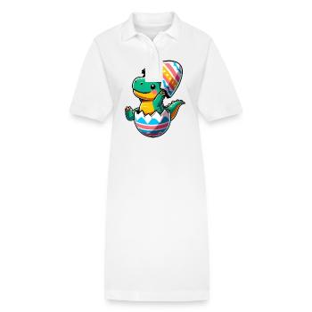 T-Rex Dino als Osterei, Tollpatschiger Eierschalen - Stanley/Stella Frauen Bio-Polokleid PAIGER - Weiß - Vorne