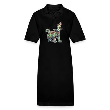 Illustration de chat zombie - Robe polo bio PAIGER Stanley/Stella Femme - noir - Devant