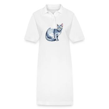 Chat bleu russe Aquarelle - Robe polo bio PAIGER Stanley/Stella Femme - blanc - Devant
