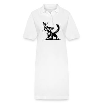 Sympathisch lächelnde Katzen Stubentiger Zeichnung - Stanley/Stella Frauen Bio-Polokleid PAIGER - Weiß - Vorne