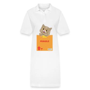 Curious Kitten on Fragile Package - Stanley/Stella PAIGER Organic Women’s Polo Dress - white - Front