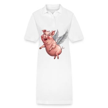 Whimsical Pig with Angel Wings Cartoon - Stanley/Stella PAIGER Organic Women’s Polo Dress - white - Front