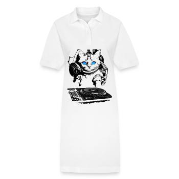 Cat DJ avec table de mixage - Robe polo bio PAIGER Stanley/Stella Femme - blanc - Devant