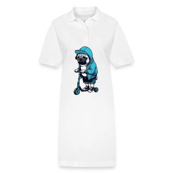 Carlin drôle sur Scooter Comic Cartoon Cool Dog - Robe polo bio PAIGER Stanley/Stella Femme - blanc - Devant