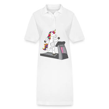 Sportliches Einhorn auf dem Laufband - - Stanley/Stella Frauen Bio-Polokleid PAIGER - Weiß - Vorne