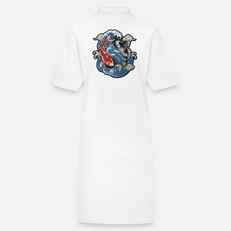 Koi in Waves: Sereni Embroidery Stanley/Stella PAIGER Organic Women’s Polo Dress