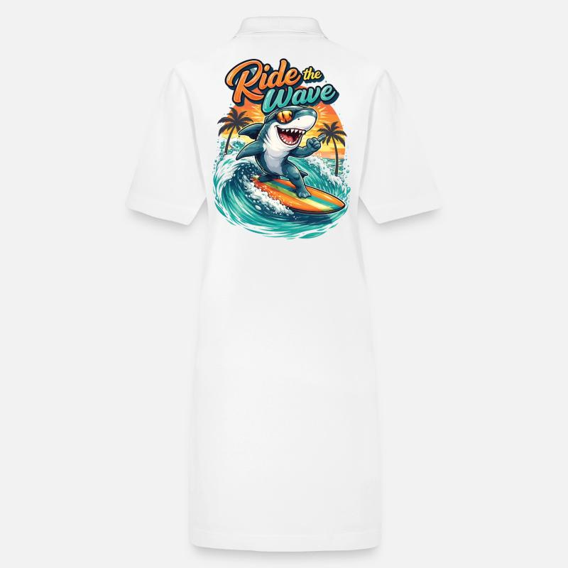Ride the Wave: Surfer shark on a surfboard Stanley/Stella PAIGER Organic Women’s Polo Dress