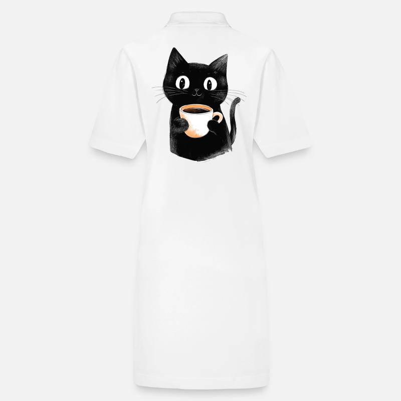 Cute Cat with Coffee - Sketch Style Stanley/Stella PAIGER Organic Women’s Polo Dress
