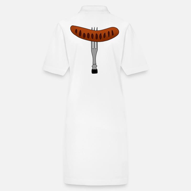 Bratwurst from the grill skewered on fork Stanley/Stella PAIGER Organic Women’s Polo Dress