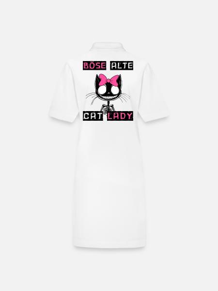 Boese alte Cat Lady Niedlich? Nein, nur gefährlich - Stanley/Stella Frauen Bio-Polokleid PAIGER - Weiß - Hinten