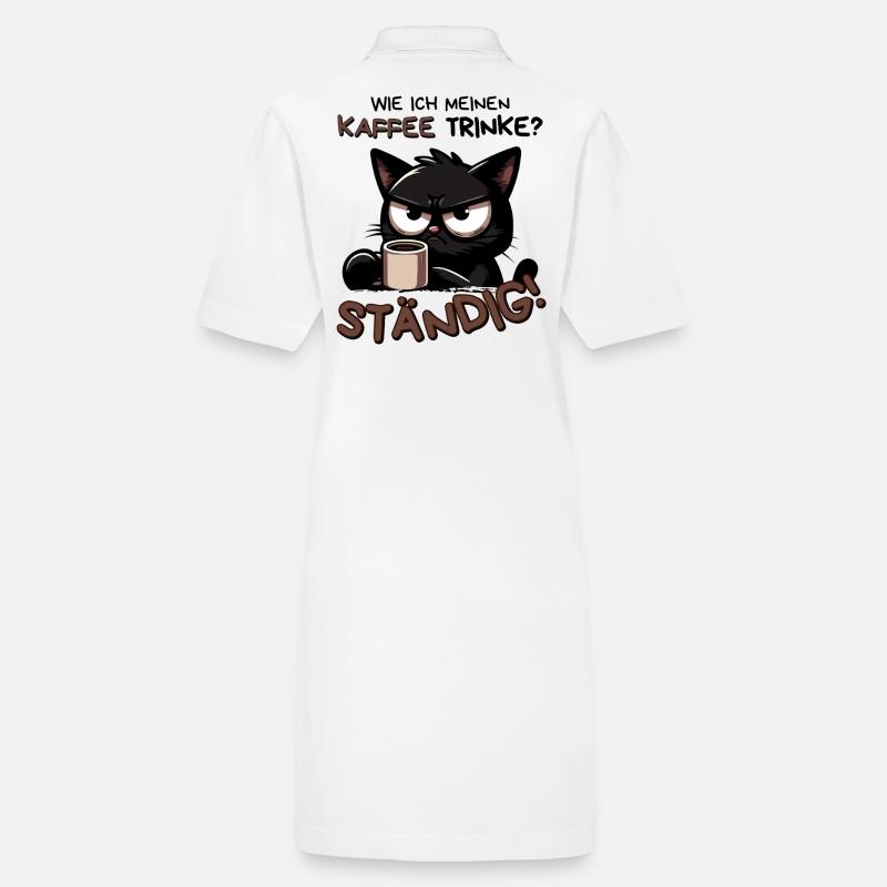 Kaffee. Ständig. Schwarze Katze mit Koffeinblick Stanley/Stella Frauen Bio-Polokleid PAIGER
