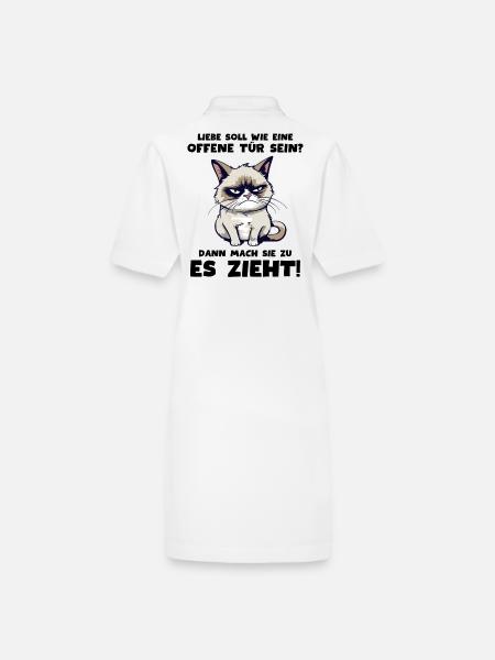 Süße Grump Katze: "Liebe ist wie eine offene Tür" - Stanley/Stella Frauen Bio-Polokleid PAIGER - Weiß - Hinten