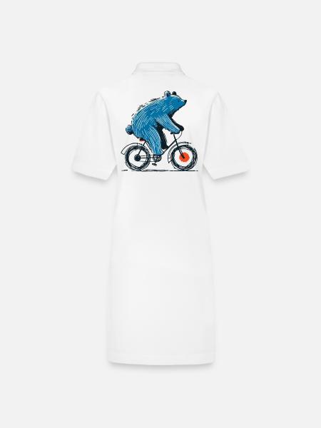 Fahrrad Abenteuer Mit Bär Auf Zweirad - Stanley/Stella Frauen Bio-Polokleid PAIGER - Weiß - Hinten