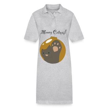 Meowy Catmas gold ball, grey cat - Stanley/Stella PAIGER Organic Women’s Polo Dress - heather grey - Front