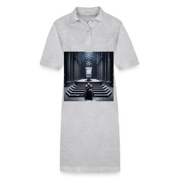 Fart Souls - Hollow Knight on Porcelain Throne #07 - Stanley/Stella PAIGER Organic Women’s Polo Dress - heather grey - Front
