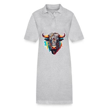 Stier / Bulle / Tier / Hörner / Stierkampf - Stanley/Stella Frauen Bio-Polokleid PAIGER - Grau meliert - Vorne