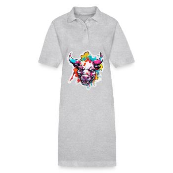 Stier / Bulle / Tier / Hörner / Stierkampf - Stanley/Stella Frauen Bio-Polokleid PAIGER - Grau meliert - Vorne