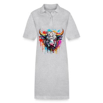 Stier / Bulle / Tier / Hörner / Stierkampf - Stanley/Stella Frauen Bio-Polokleid PAIGER - Grau meliert - Vorne