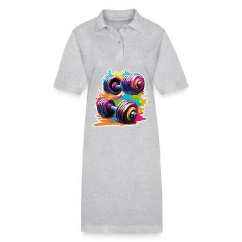 Dumbbell / Weights / Sports / Strength Training / Workout - Stanley/Stella PAIGER Organic Women’s Polo Dress - heather grey - Front