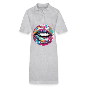 Bouche / Lèvres / Dents / Langue / Sourire / Baiser - Robe polo bio PAIGER Stanley/Stella Femme - gris chiné - Devant