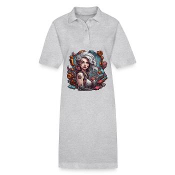 femme diabolique / sang / gothique / heavy metal - Robe polo bio PAIGER Stanley/Stella Femme - gris chiné - Devant