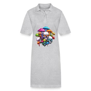 Pilz / Mushroom / Wiese / Wald / Goa / Psy - Stanley/Stella Frauen Bio-Polokleid PAIGER - Grau meliert - Vorne