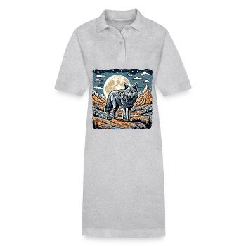 Wolf / Rudel / Wald / Wild / Tierwelt / heulen - Stanley/Stella Frauen Bio-Polokleid PAIGER - Grau meliert - Vorne