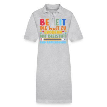 Kita Abgänger Schulanfang Schulkind Einschulung - Stanley/Stella Frauen Bio-Polokleid PAIGER - Grau meliert - Vorne