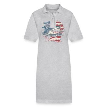 Hai mit Usa Flagge - Stanley/Stella Frauen Bio-Polokleid PAIGER - Grau meliert - Vorne