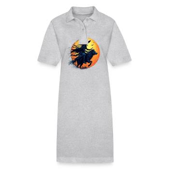 Halloween-Hexe, die bei Vollmond auf einem Wolf reitet - Stanley/Stella Frauen Bio-Polokleid PAIGER - Grau meliert - Vorne